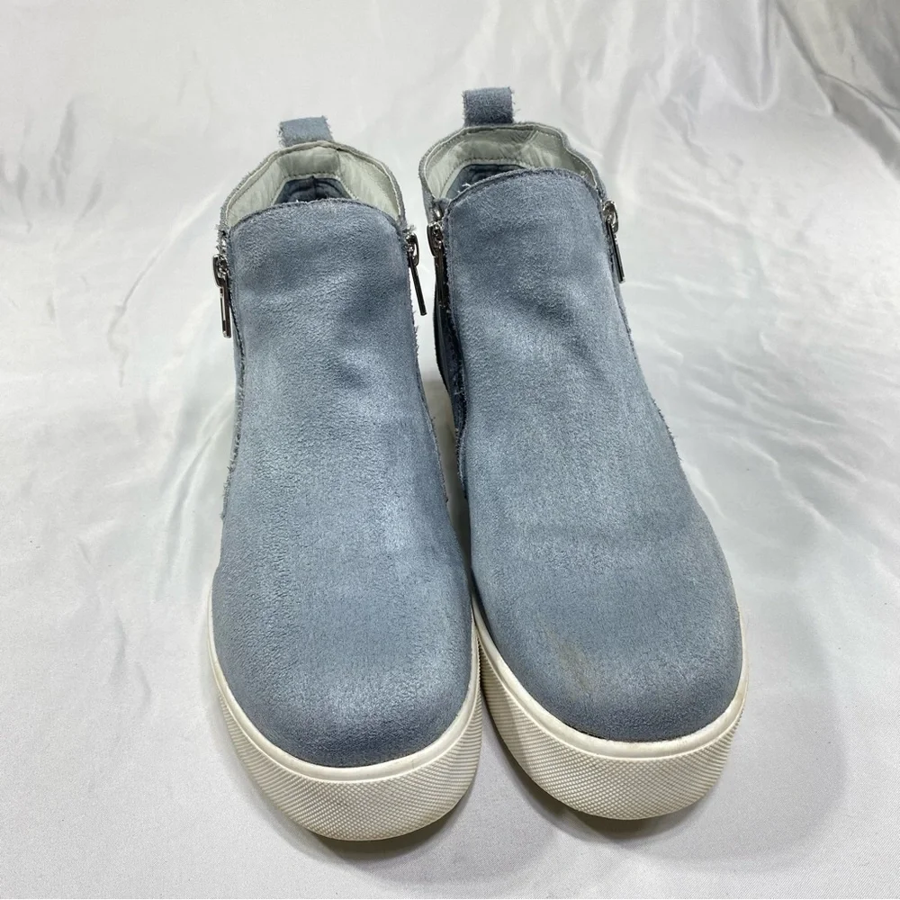 Soda Light Blue Microsuede Platform Heeled Zipper Side Sneakers